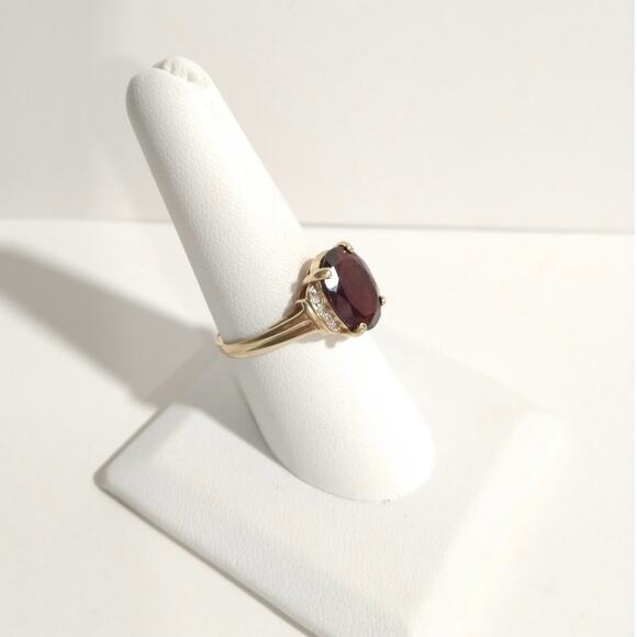 Vtg 14k 585 Yellow Gold Oval Cut Garnet Diamonds Ladies Ring Size 8.25 Signed - Picture 3 of 13